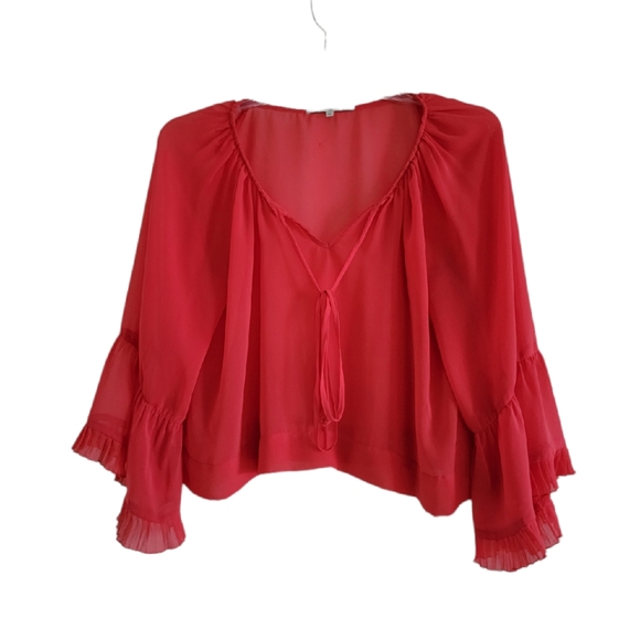 Wendy Katlen Sheer Orange Blouse With Flared Ruffled Sleeves Size Medium - Picture 1 of 11